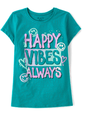 Girls Happy Vibes Always Graphic Tee