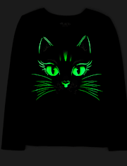 Girls Glow Black Cat Graphic Tee