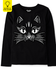 Girls Glow Black Cat Graphic Tee