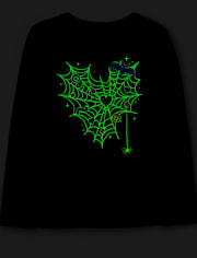 Girls Glow Spiderweb Heart Graphic Tee