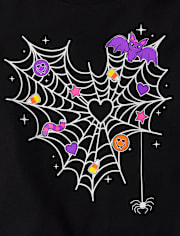 Girls Glow Spiderweb Heart Graphic Tee