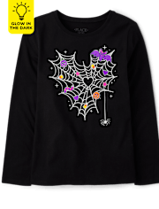 Girls Glow Spiderweb Heart Graphic Tee