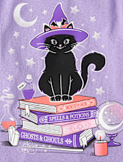 Girls Glow Cat Witch Graphic Tee