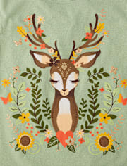 Girls Deer Leaves Graphic Tee