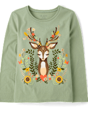 Girls Deer Leaves Graphic Tee