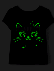 Baby And Toddler Girls Glow Black Cat Graphic Tee