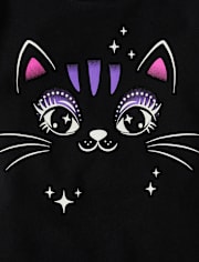 Baby And Toddler Girls Glow Black Cat Graphic Tee