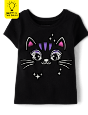 Baby And Toddler Girls Glow Black Cat Graphic Tee