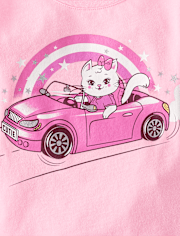 Baby And Toddler Girls Cat Car Graphic Tee