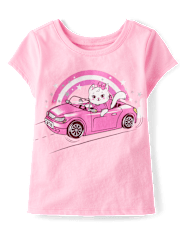 Baby And Toddler Girls Cat Car Graphic Tee