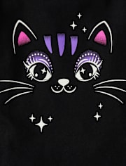 Baby And Toddler Girls Glow Black Cat Graphic Tee