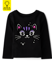 Baby And Toddler Girls Glow Black Cat Graphic Tee