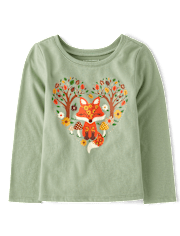 Baby And Toddler Girls Fox Heart Graphic Tee