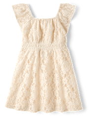 Vestido fruncido de encaje para niñas