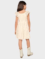 Vestido fruncido de encaje para niñas