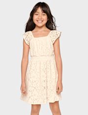 Vestido fruncido de encaje para niñas