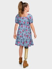 Girls Floral Smocked Ruffle Dress