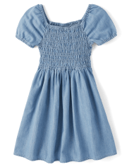 Girls Chambray Smocked Dress