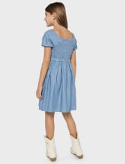 Girls Chambray Smocked Dress