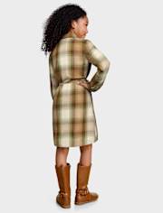 Girls Matching Family Plaid Flannel Shirt Dress