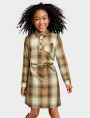 Girls Matching Family Plaid Flannel Shirt Dress