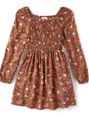 Girls Floral Smocked Dress