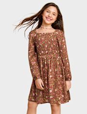 Girls Floral Smocked Dress