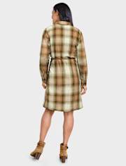 Womens Matching Family Plaid Flannel Shirt Dress