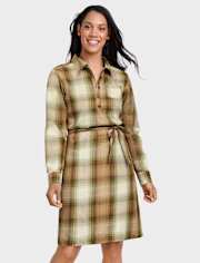 Womens Matching Family Plaid Flannel Shirt Dress