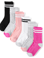 Girls Striped Cushioned Crew Socks 6-Pack