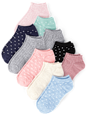 Girls Dot Ribbed Ankle Socks 10-Pack