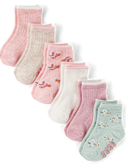 Baby And Toddler Girls Floral Ribbed Midi Socks 6-Pack