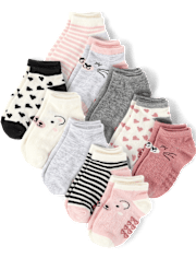 Baby And Toddler Girls Animal Ankle Socks 10-Pack
