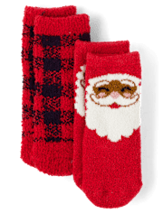 Baby And Toddler Matching Family Santa Cozy Socks 2-Pack