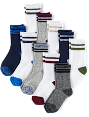 Boys Striped Cushioned Crew Socks 10-Pack