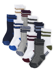 Baby And Toddler Boys Striped Cushioned Crew Socks 10-Pack