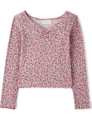 Top fruncido floral de canalé para niñas