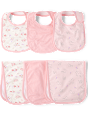 Baby Girls Floral Deer Bib And Burp Cloth 6-Piece Set