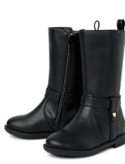 Bottes hautes à clous en forme de cœur pour petites filles