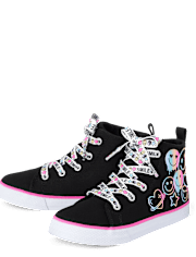 Girls Glitter Happy Face High Top Sneakers