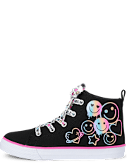 Girls Glitter Happy Face High Top Sneakers