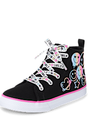 Girls Glitter Happy Face High Top Sneakers