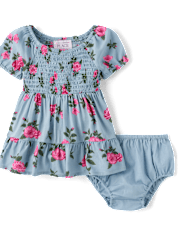 Baby Girls Floral Smocked Ruffle Dress