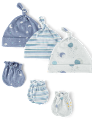 Baby Boys Moon Hat And Mittens 6-Piece Set