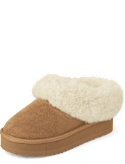 Girls Platform Teddy Slip Ons