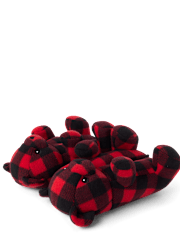 Unisex Kids Matching Family Buffalo Plaid Bear Slippers