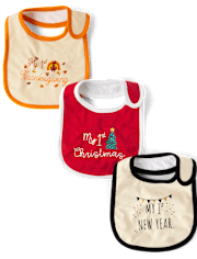 Unisex Baby First Holiday Bib 3-Pack