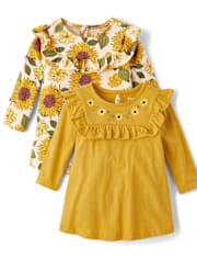 Baby Girls Sunflower Bodysuit Dress 2-Pack