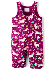 Toddler Girls Unicorn Snow Overalls