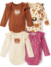 Baby Girls Animal Flutter Bodysuit 4-Pack